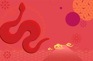 Yılan Yılı, 2025, vektör tasarım afişi kırmızı (dikey))