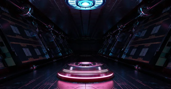 Синьо Рожевий Космічний Корабель Підсвіченим Проектором Футуристичний Коридор Космічній Станції — стокове фото