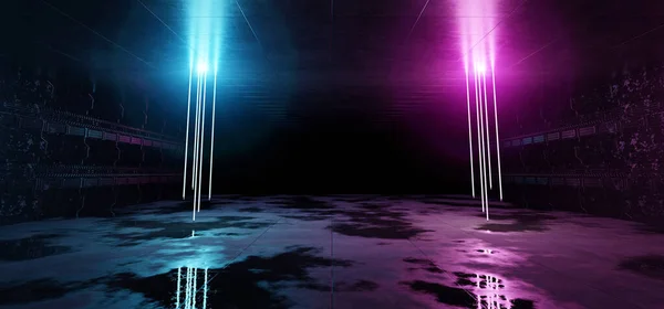 Futuristic Blue Pink Neon Lights Interior Cyber Neon Laser Tubes — ストック写真