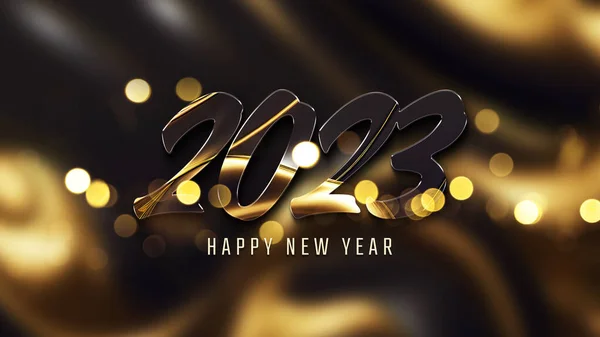 黄金効果で2023年の挨拶 グラフィックデザイン バナー イラスト ポスターのための金の光沢のあるハッピー新年のテキスト 3Dレンダリング — ストック写真