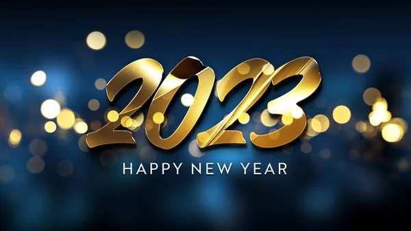 2023 Greetings Golden Effect Shiny Happy New Year Text Dark — Stock Photo, Image