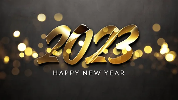 2023 Greetings Golden Effect Shiny Happy New Year Text Concrete — Stock Photo, Image
