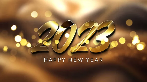 2023 Greetings Golden Effect Shiny Happy New Year Text Gold — Stock Photo, Image