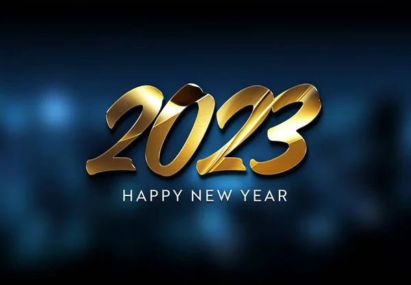 黄金効果で2023年の挨拶 グラフィックデザイン バナー イラスト ポスターのための濃い青の光沢のある新年のテキスト 3Dレンダリング — ストック写真
