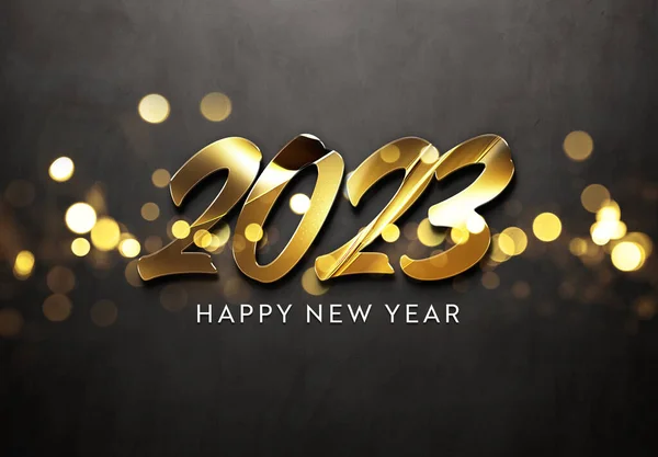 2023 Greetings Golden Effect Shiny Happy New Year Text Concrete — Stock Photo, Image