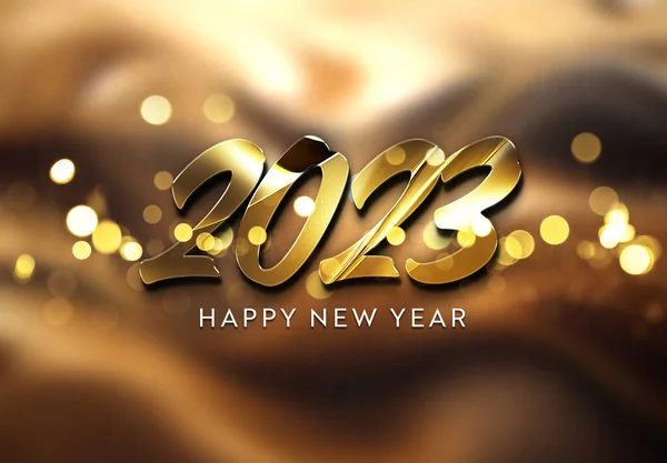 2023 Greetings Golden Effect Shiny Happy New Year Text Gold — Stock Photo, Image