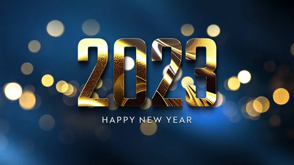 黄金効果で2023年の挨拶 グラフィックデザイン バナー イラスト ポスターのための濃い青の光沢のある新年のテキスト 3Dレンダリング — ストック写真