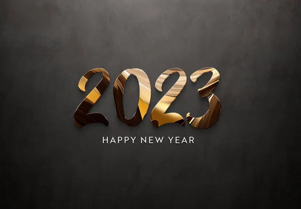 2023 Begroetingen Met Gouden Effect Glanzend Gelukkig Nieuwjaar Tekst Beton — Stockfoto