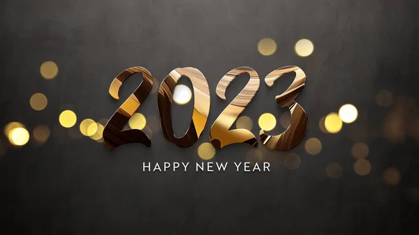 2023问候语金光闪闪 喜庆新年的混凝土文字背景 平面设计 招贴画 3D渲染 — 图库照片
