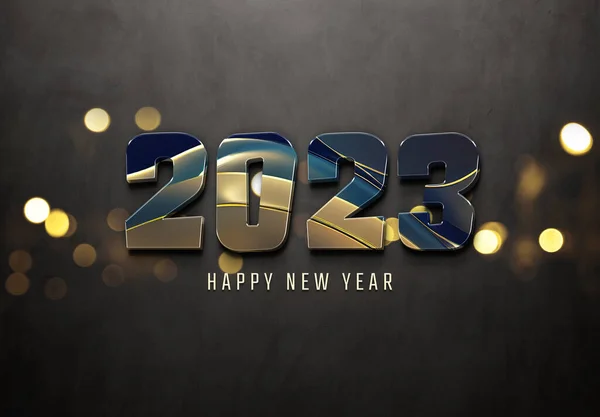 2023 Begroetingen Met Gouden Effect Glanzend Gelukkig Nieuwjaar Tekst Beton — Stockfoto