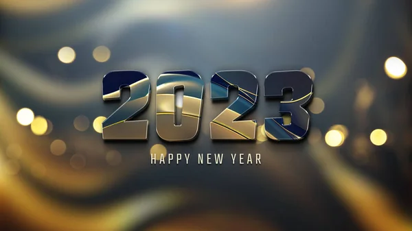 2023问候语金光闪闪 喜庆新年关于金混凝土的文字背景 平面设计 3D渲染 — 图库照片