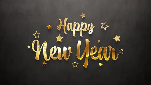 Happy New Year Greetings Golden Effect Shiny Celebration Text Concrete — Stock Photo, Image