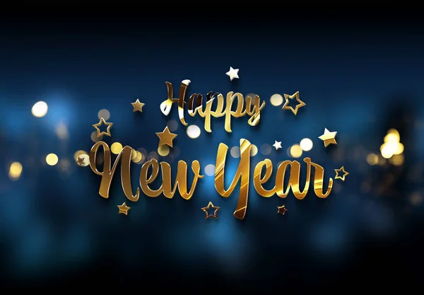 Happy New Year Greetings Golden Effect Shiny Celebration Text Dark — Stock Photo, Image
