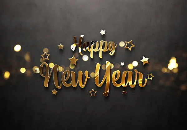 Fijne Nieuwjaarsgroeten Met Gouden Effect Glanzende Viering Tekst Beton Voor — Stockfoto