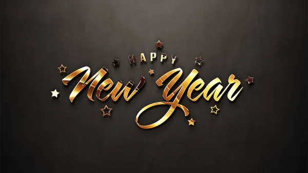 Frohe Neujahrsgrüße Mit Goldenem Effekt Glänzende Feier Text Auf Beton — Stockfoto