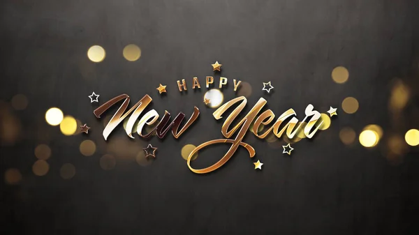Happy New Year Greetings Golden Effect Shiny Celebration Text Concrete — Stock Photo, Image
