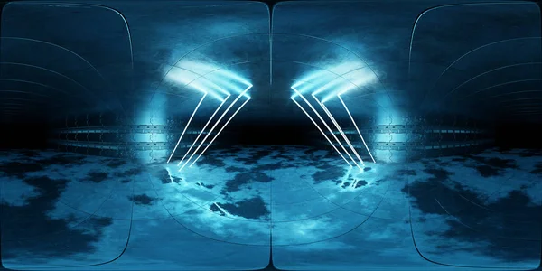Futuristic Neon Lights Interior Hdri 360 Panoramic View Cyber Hangar — ストック写真