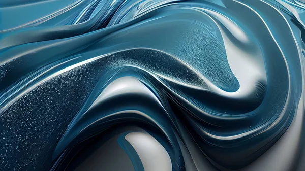 Blue wavy liquid wallpaper. Abstract wave shapes texture. Surreal background with curvy organics water or painting