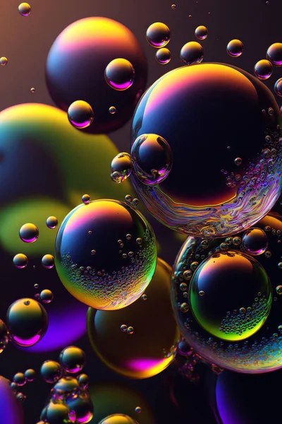 Bubbles background with psychedelic colors. Surreal wallpaper with curvy organics circle shapes