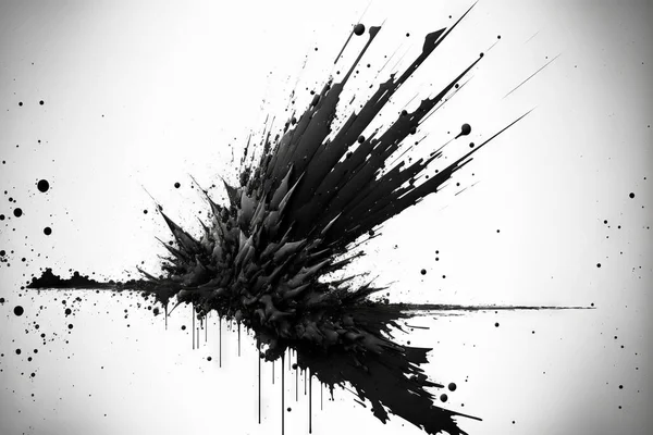 Black paint explosion on empty white background. Isolated abstract painting brush splash