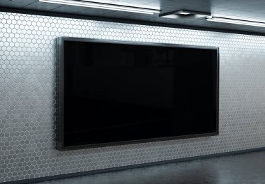 Metrodaki metro duvarında panoramik 2: 1 reklam panosu. İstasyon duvarına 3 boyutlu reklam istiflemek