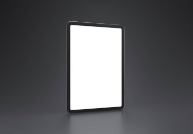 PARIS - Fransa - 15 Mart 2023: Apple Ipad Pro, gümüş renk - gerçekçi 3D görüntüleme, koyu arkaplanda ekran tableti modeli