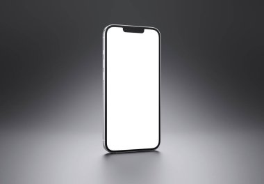 PARIS - Fransa - 15 Mart 2023: Apple akıllı telefonu, Iphone 14 profesyonel. Gümüş renkli gerçekçi 3D görüntüleme, ön ekran mobil model gölge ve siyah arkaplan yansıması