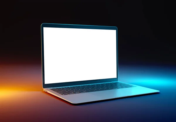 2023年3月15日 新发布的Apple Macbook Air Silver Color 侧视图 3D在黑暗背景下渲染笔记本电脑屏幕模型 — 图库照片