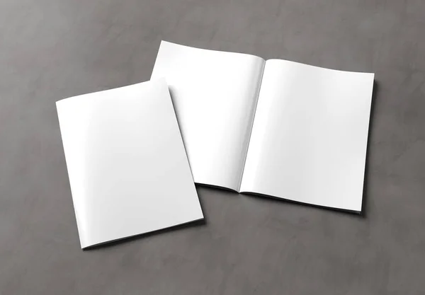 白色空白A4杂志Mockup隔离在混凝土背景下3D渲染 — 图库照片