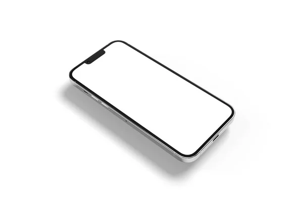 2023年3月15日 新发布的Apple智能手机 Iphone Pro 银色逼真3D渲染 前屏幕移动模型 阴影和反光在白色背景上 — 图库照片
