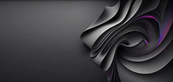 Abstract black and purple banner background with empty copy space. Dark glossy wallpaper with modern wavy shapes