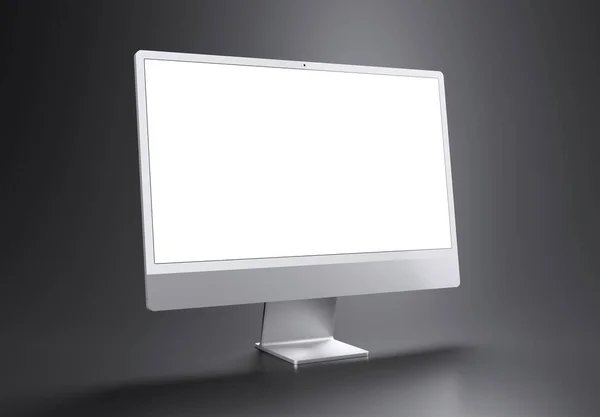 stock image PARIS - France - March 15, 2023: Newly released Apple Imac 24 inch desktop computer, silver color, front view- 3d rendering display screen mockup on grey background