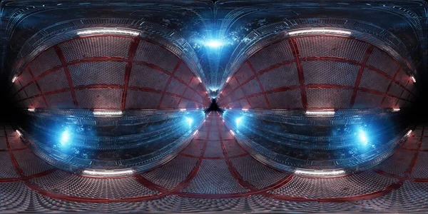 네온등 360 각도의 모양의 우주선 통로가 사이버 렌더링 — 스톡 사진