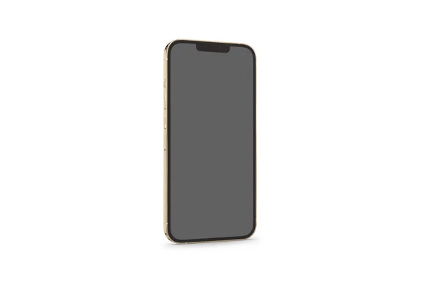 2022年4月28日 新发布的Apple智能手机 Iphone 13亲最大金色3D渲染 前屏幕移动模拟 阴影和白色背景反射 — 图库照片
