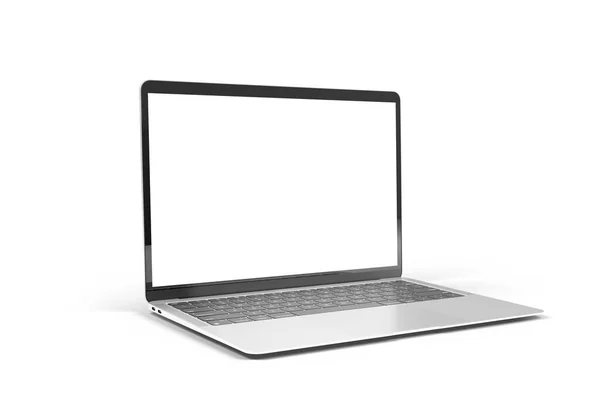 2023年3月15日 新发布Apple Macbook Air和Iphone Silver Color 侧视图 3D在白色背景下渲染笔记本电脑屏幕模型 — 图库照片