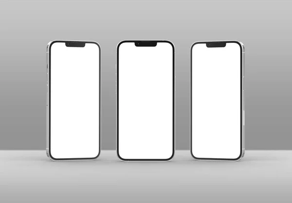 2023年3月15日 新发布的Apple智能手机 Iphone Pro 银色逼真3D渲染 前屏移动造型 灰色背景下的阴影和倒影 — 图库照片