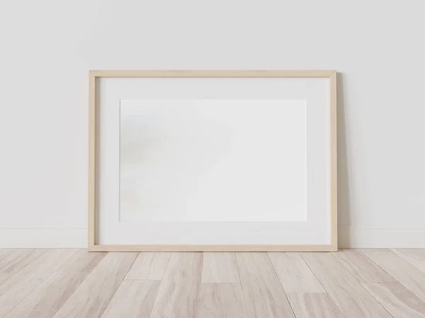 Moldura Madeira Apoiada Chão Maquete Interior Modelo Uma Imagem Emoldurada — Fotografia de Stock