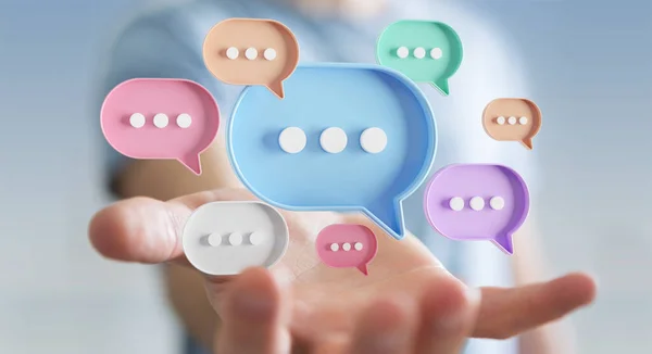 Geschäftsmann Mit Digitalen Bunten Sprechblasen Reden Ikonen Minimale Konversation Oder — Stockfoto