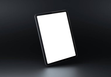 PARIS - Fransa - 1 Eylül 2023: Apple Ipad Pro, gümüş renk - gerçekçi 3D görüntüleme, koyu arkaplanda ekran tableti modeli