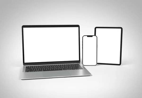 2023年9月1日 新发布的Apple Macbook Air Iphone Ipad Pro Silver Color 侧视图 — 图库照片