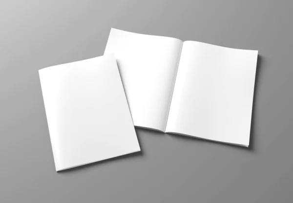 白色空白A4杂志Mockup独立于白色背景3D渲染 — 图库照片