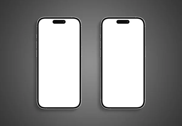 法国2023年9月1日 新发布的Apple智能手机 两只Iphone 14亲最大银牌3D渲染 前屏移动模拟 背景为白色和倒影 — 图库照片