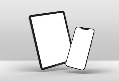 PARIS - Fransa - 1 Eylül 2023: Apple Ipad Pro ve Iphone 14 - Gerçekçi 3D model