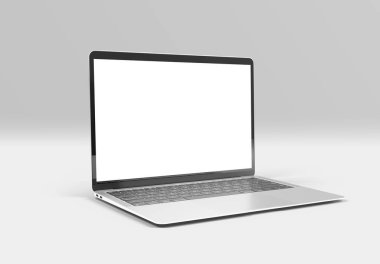 PARIS - Fransa - 15 Mart 2023: Apple Macbook Air ve Iphone 14, gümüş renkli. Yan görüş. Beyaz arkaplanda 3D dizüstü bilgisayar görüntüleme