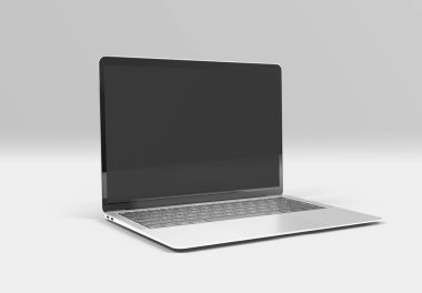 PARIS - Fransa - 15 Mart 2023: Apple Macbook Air, Silver color. Yan görüş. Beyaz arkaplanda 3D dizüstü bilgisayar görüntüleme