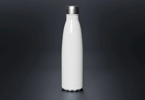Metal water bottle mockup on dark background. Blank sport insulated drink template