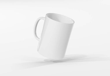 Beyaz arka planda izole edilmiş kupa modeli. Boş kahve fincanı şablonu. 3B görüntüleme