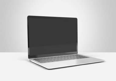 PARIS - Fransa - 15 Mart 2023: Apple Macbook Air, Silver color. Yan görüş. Beyaz arkaplanda 3D dizüstü bilgisayar görüntüleme