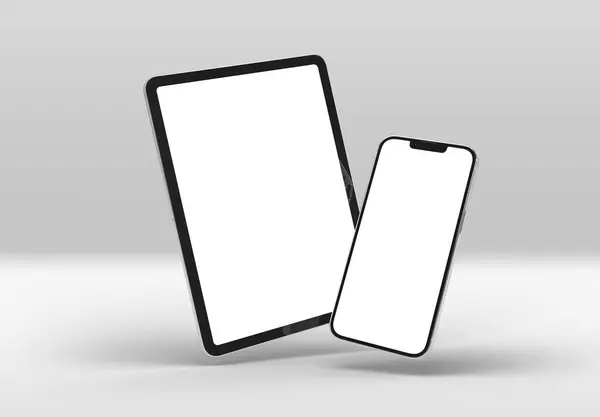 2023年9月1日 Apple Ipad Pro和Iphone 现实的3D白底渲染模型 图库照片