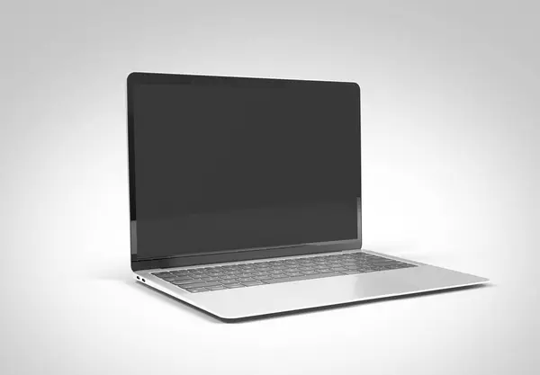 2023年3月15日 新发布的Apple Macbook Air Silver Color 侧视图 3D在白色背景下渲染笔记本电脑屏幕模型 图库图片
